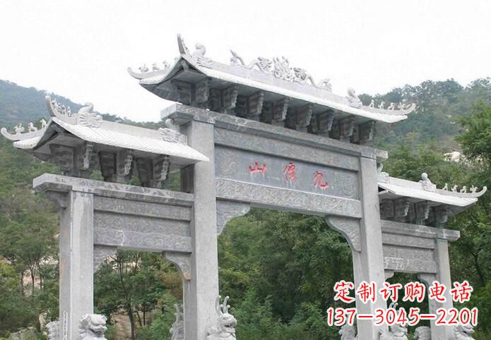 宜宾三门仿古牌坊石雕,精美绝伦