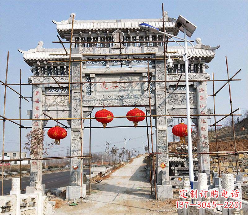 宜宾传统工艺精致三门牌坊石雕