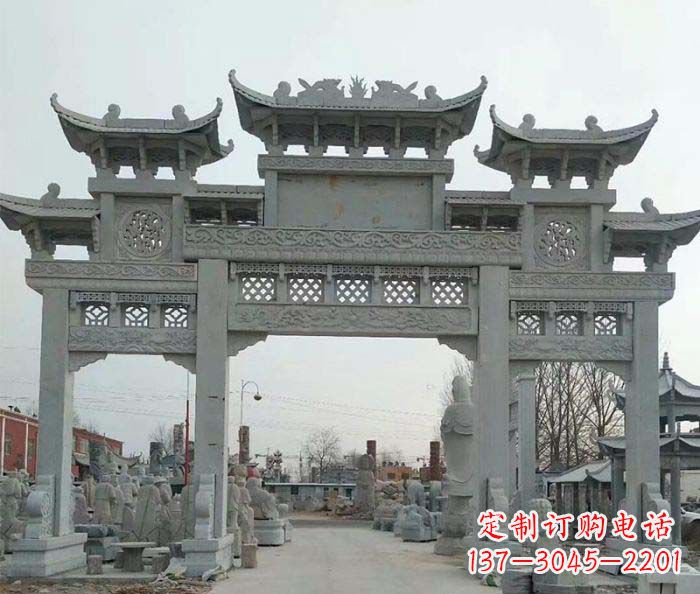 宜宾三门牌坊石雕,精美汉风石雕装饰景区