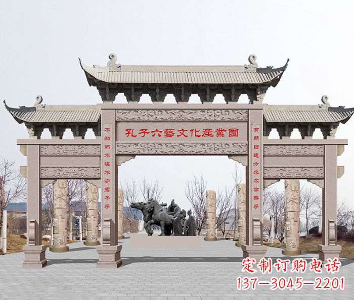 宜宾景区三门石雕牌坊-高质美观可靠的雕塑装置