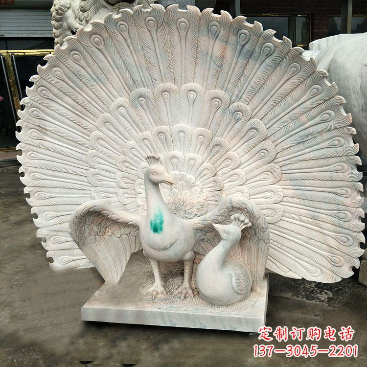 宜宾汉白玉孔雀雕塑,传统工艺精致塑造