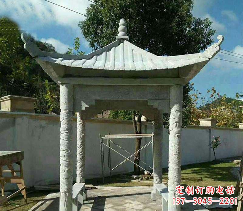 宜宾精美绝伦的青石单层四角凉亭雕塑