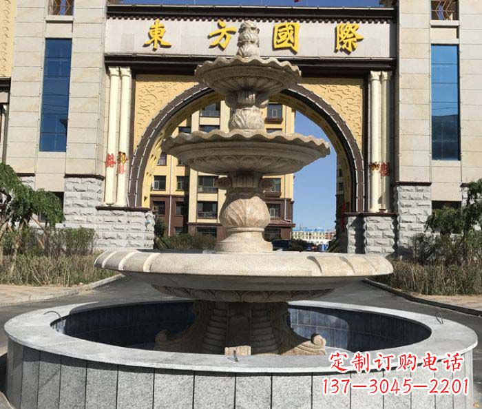 宜宾三层欧式喷泉石雕，为小区增添质感