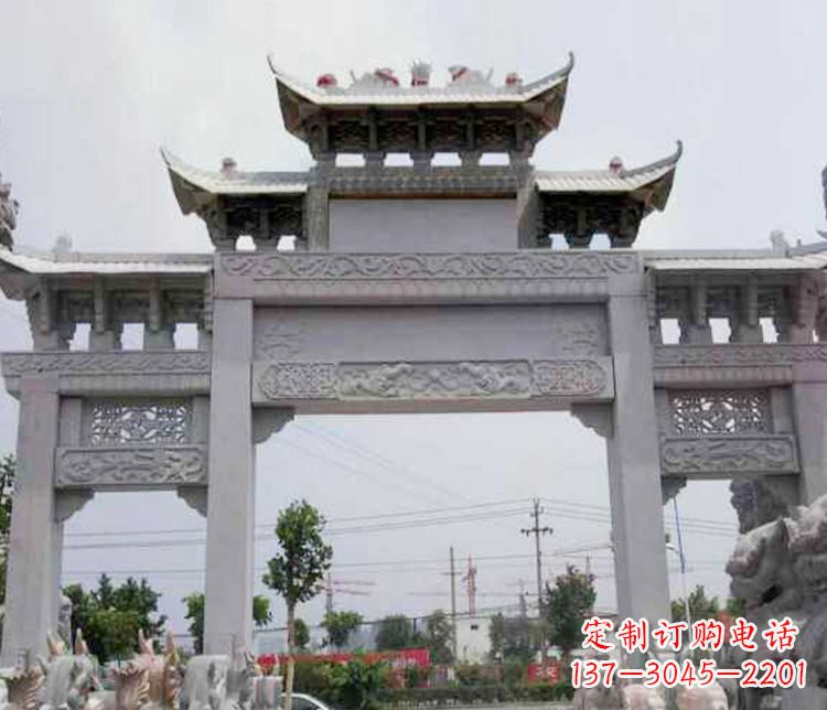 宜宾三门大理石牌坊石雕 (3)