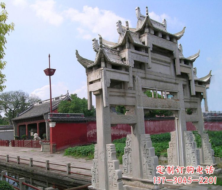 宜宾三门大型牌坊石雕