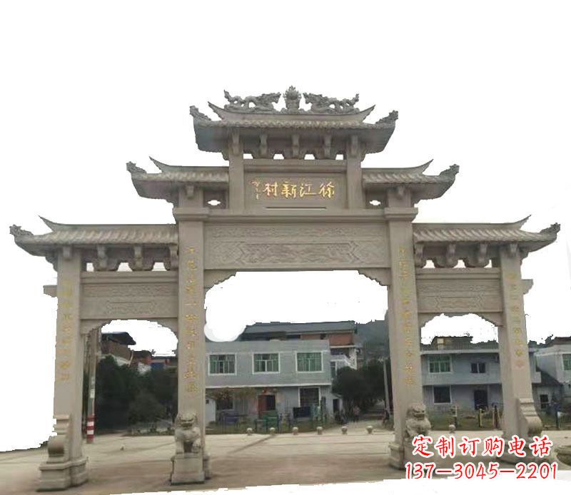 宜宾三门牌坊仿古石雕,雕刻精美传承传统