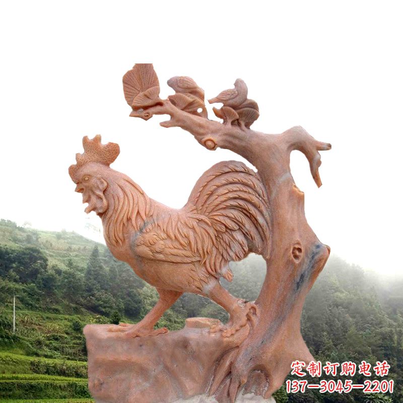 宜宾中领雕塑:酉鸡晚霞红石动物雕塑