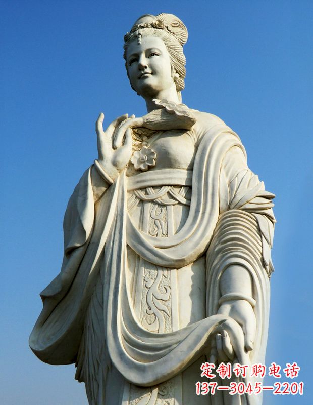 宜宾十二花神之七月鸡冠花蔡氏汉白玉古代美女雕像