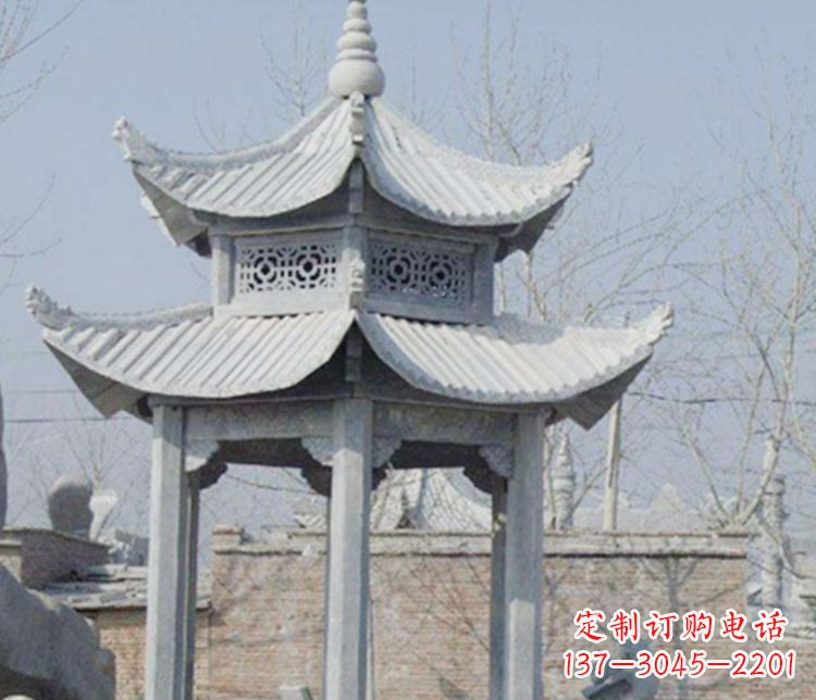 宜宾双层仿古六角凉亭石雕