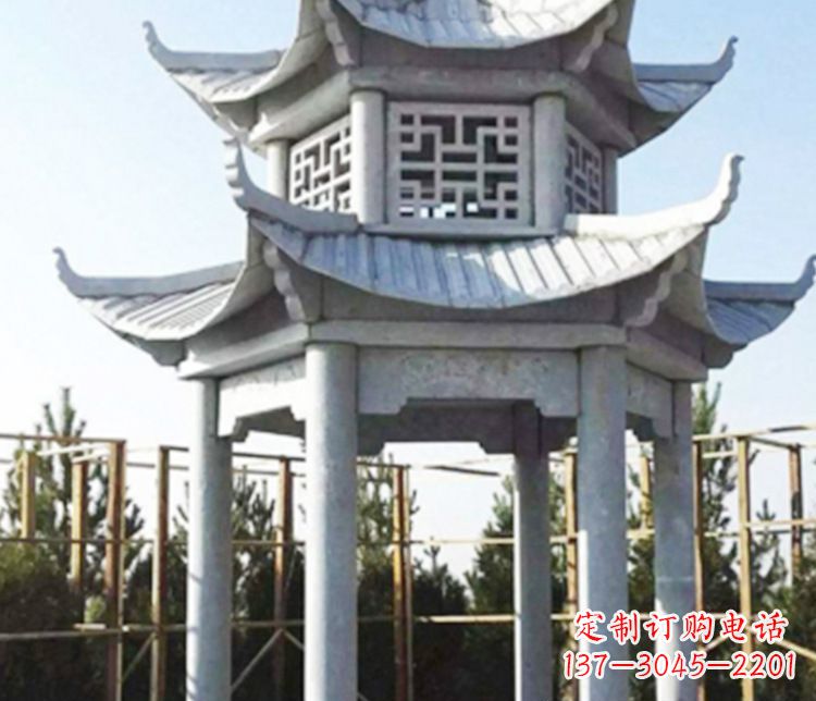 宜宾双层仿古石凉亭石雕_2