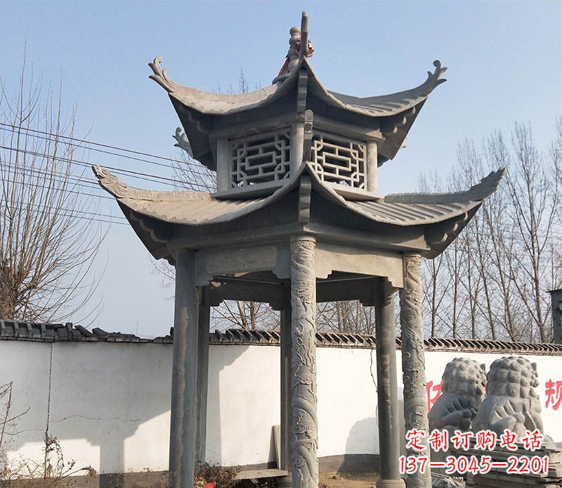 宜宾双层户外凉亭石雕 (2)