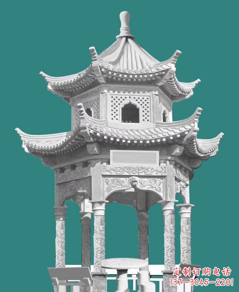 宜宾双层六角凉亭景观石雕