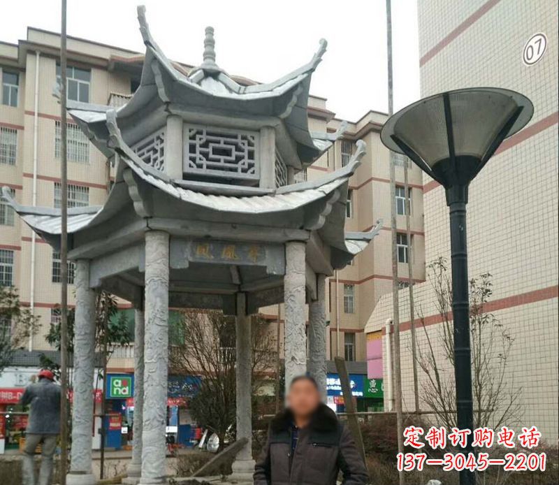 宜宾双层六角凉亭石雕