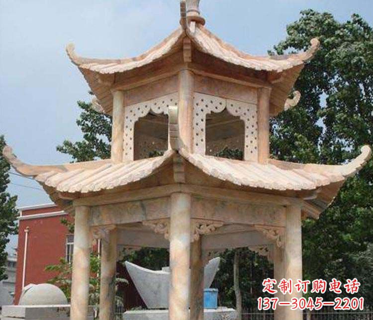 宜宾双层晚霞红凉亭石雕