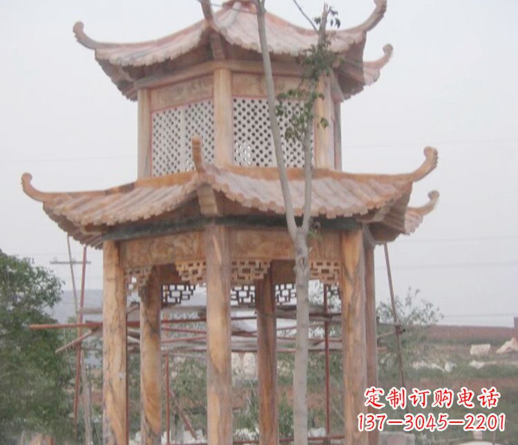 宜宾双层晚霞红石凉亭石雕 (2)