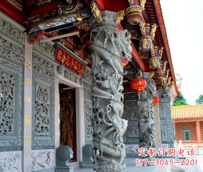宜宾寺庙景观龙柱石雕