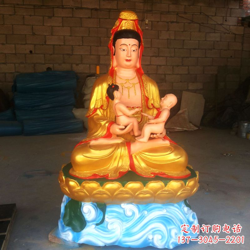 宜宾送子观音彩绘漆金雕塑