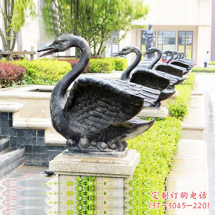 宜宾天鹅铜雕喷水喷泉-纯铜铸造公园水渠水景动物雕塑
