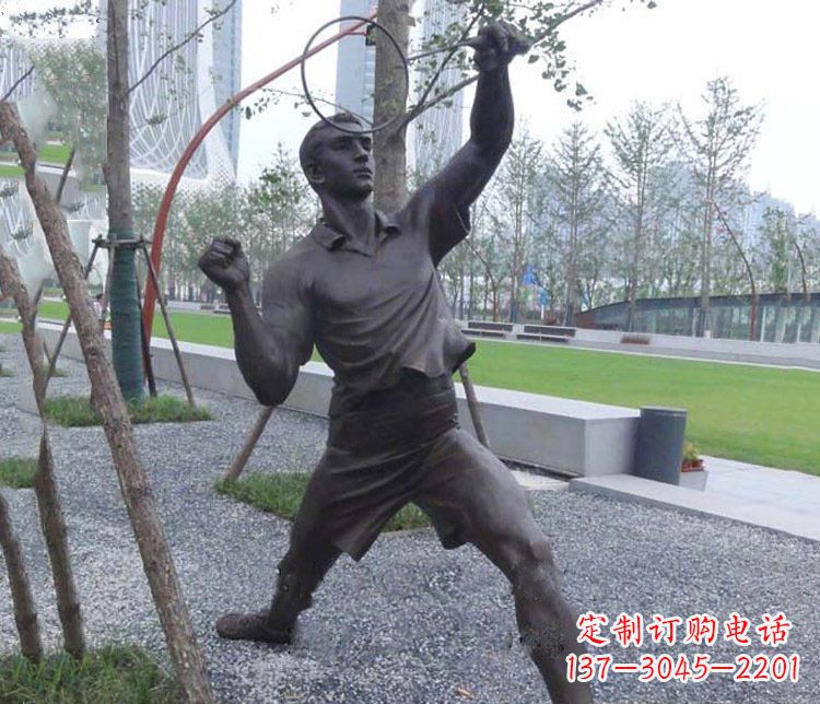 宜宾铜雕户外公园打羽毛球运动人物摆件