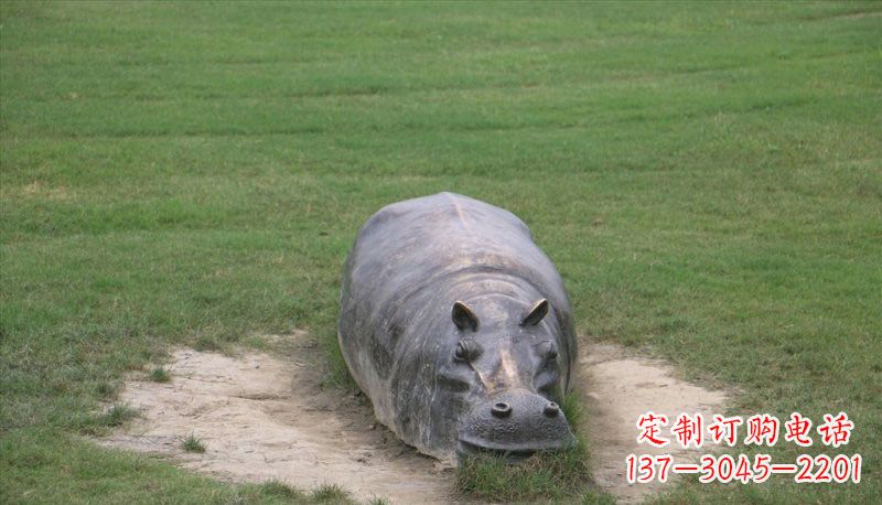 宜宾铜雕趴着的河马