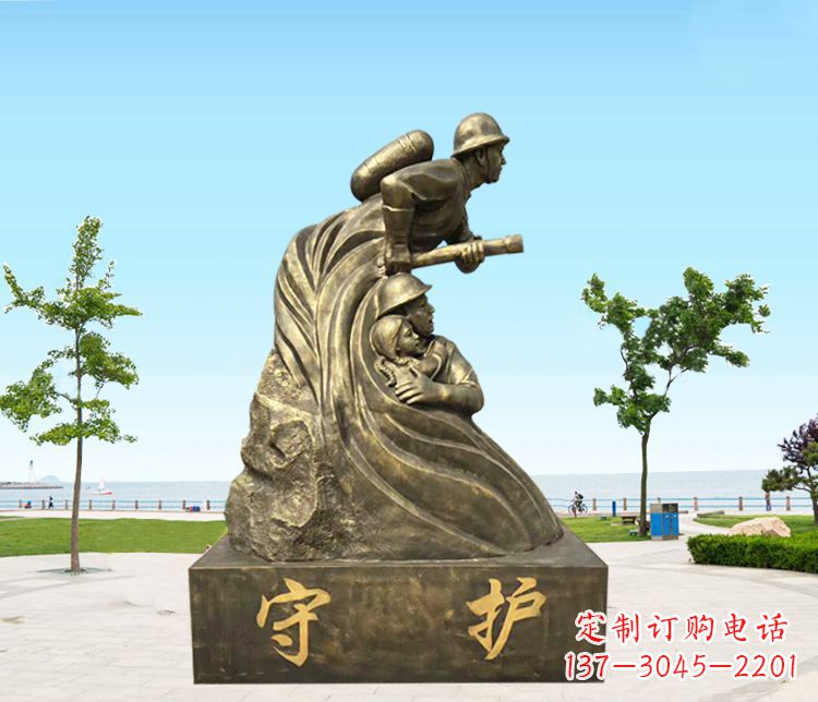宜宾铜雕消防员守护雕塑