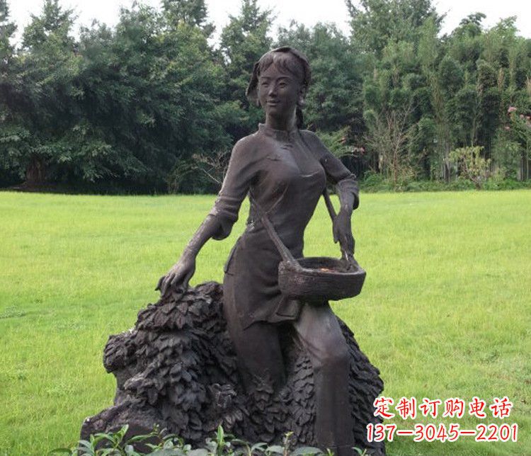 宜宾铜雕园林采茶女孩人物雕塑