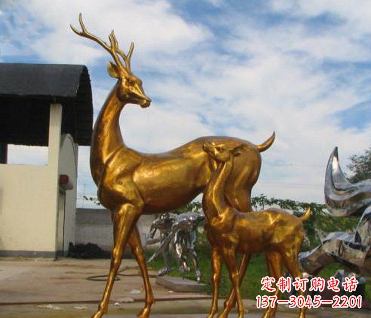宜宾铜雕园林动物母子鹿雕塑