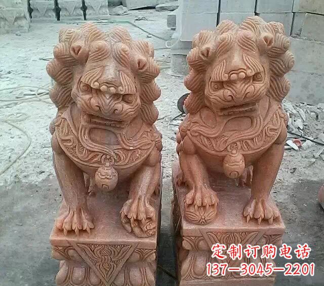 宜宾晚霞红传统狮子石雕