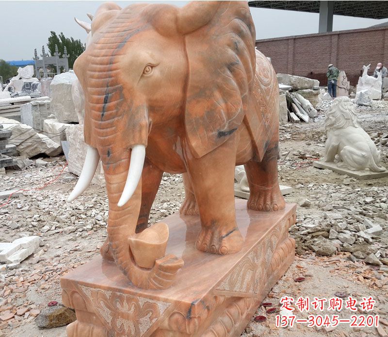 宜宾晚霞红大象招财石雕
