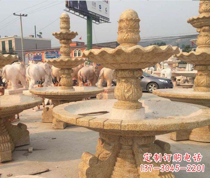 宜宾晚霞红多层大型石雕喷泉