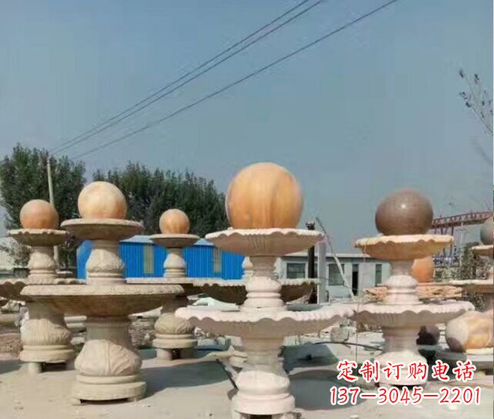 宜宾晚霞红多层风水球喷泉石雕