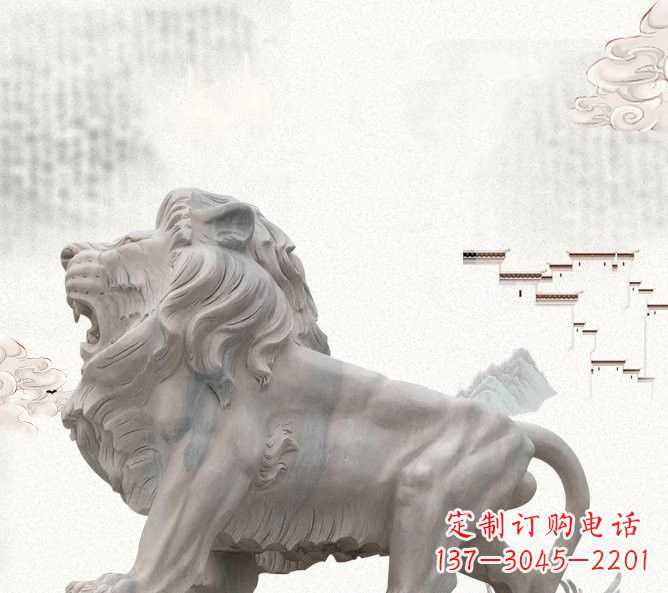 宜宾晚霞红公园动物仿真狮子石雕