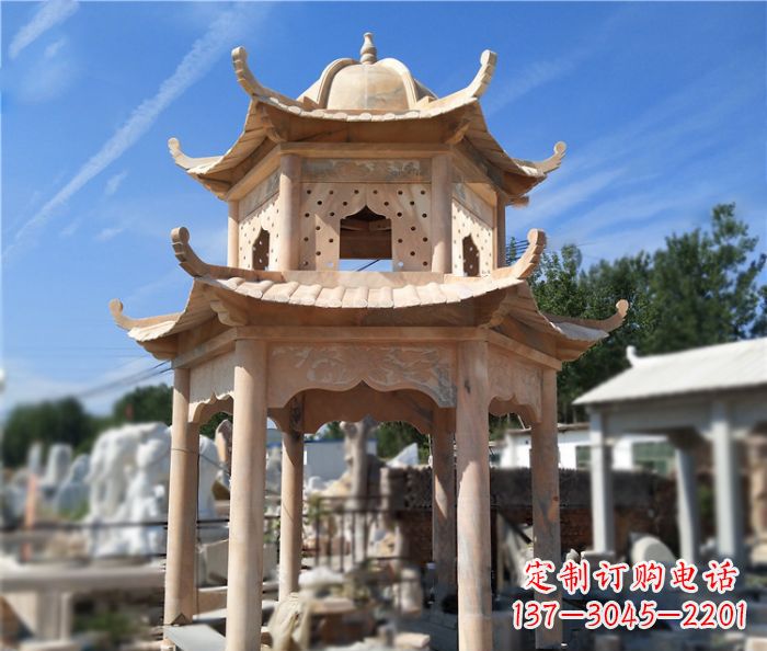 宜宾晚霞红公园双层六角凉亭石雕