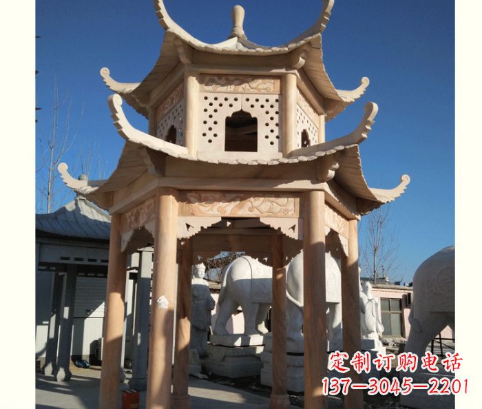 宜宾晚霞红公园双层六角凉亭石雕 (2)