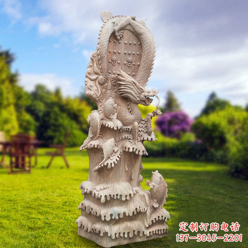 宜宾晚霞红鲤鱼跃龙门景观石雕