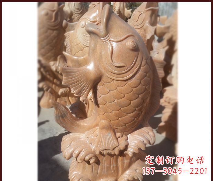 宜宾晚霞红喷水鲤鱼石雕 (3)