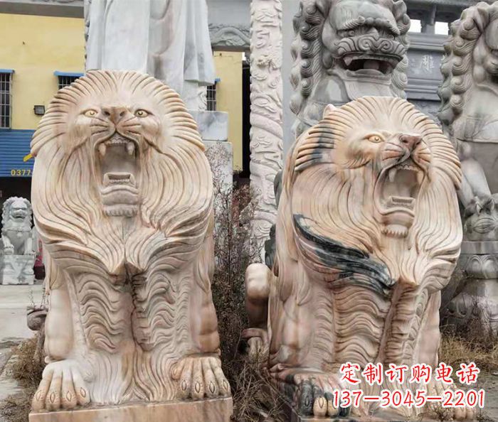 宜宾晚霞红石雕欧式石狮子