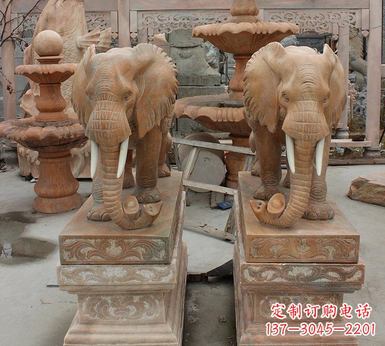 宜宾晚霞红石雕元宝大象