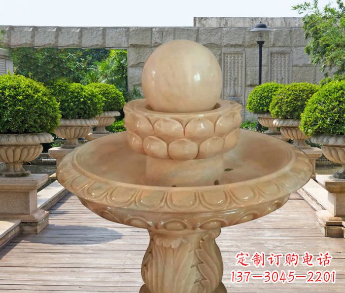 宜宾晚霞红双层风水球公园喷泉石雕 (2)