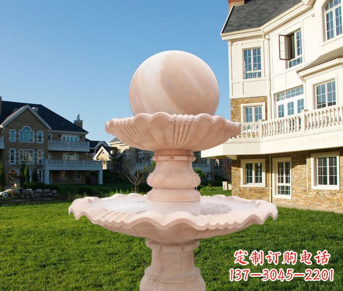 宜宾晚霞红双层风水球公园喷泉石雕