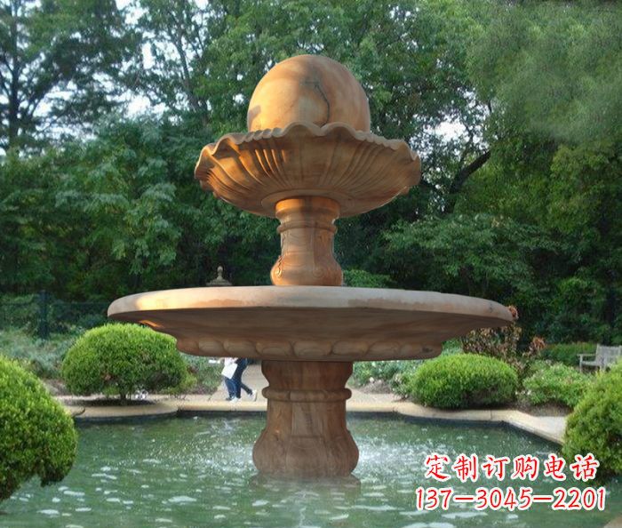 宜宾晚霞红双层风水球喷泉公园石雕