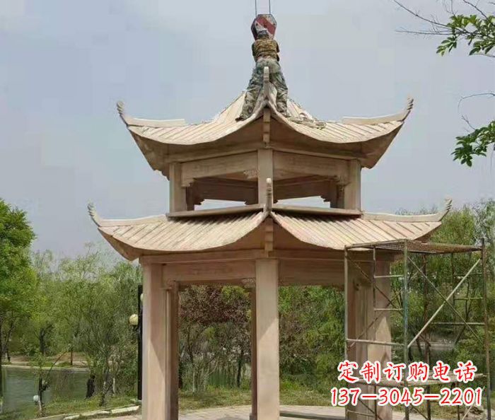 宜宾晚霞红双层凉亭石雕 (2)