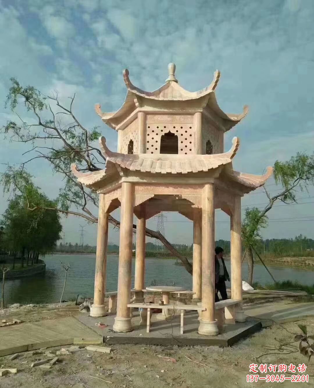 宜宾晚霞红双层石凉亭 (2)