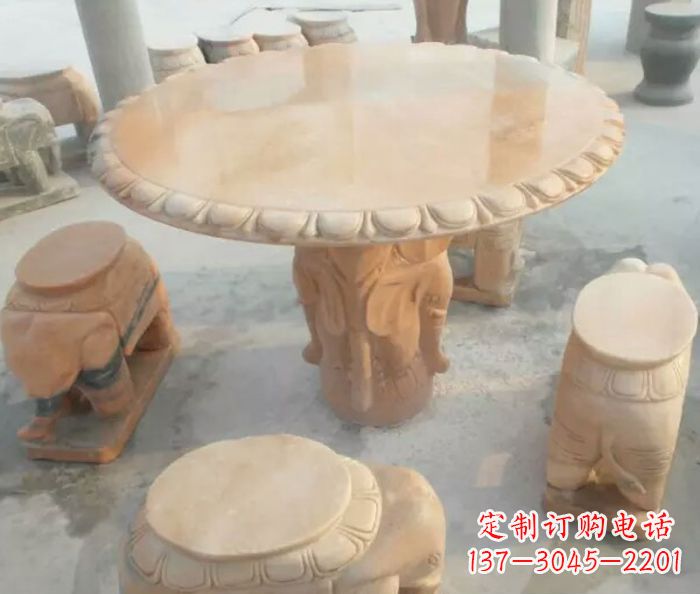 宜宾晚霞红小象桌凳别墅石雕 (2)
