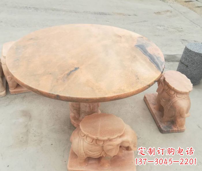 宜宾晚霞红小象桌凳别墅石雕 (4)