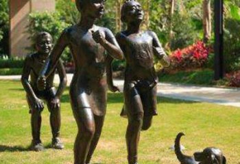 宜宾宁夏中领雕塑推出的儿童铜雕跑步遛狗，一款…