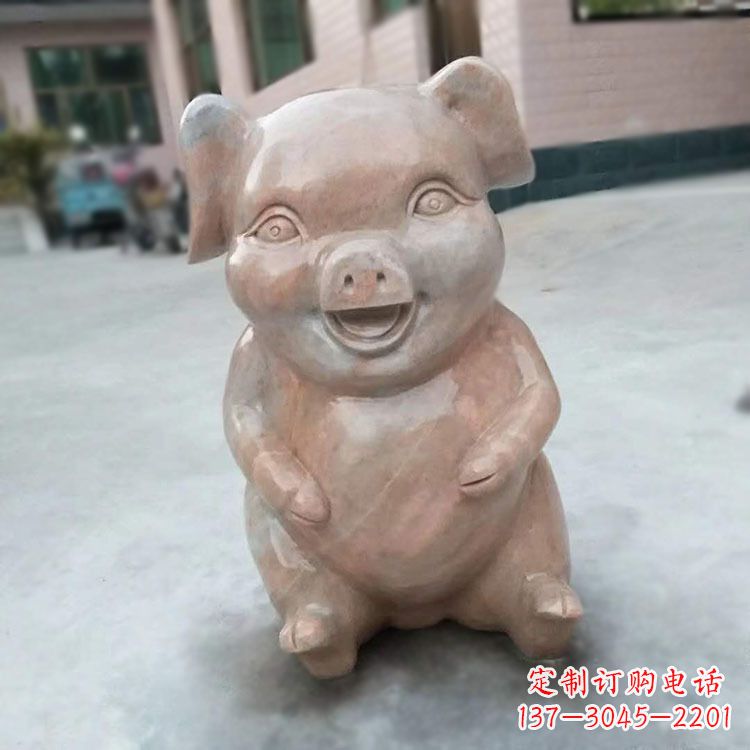 宜宾喜庆的石雕猪-晚霞红大理石生肖动物雕塑