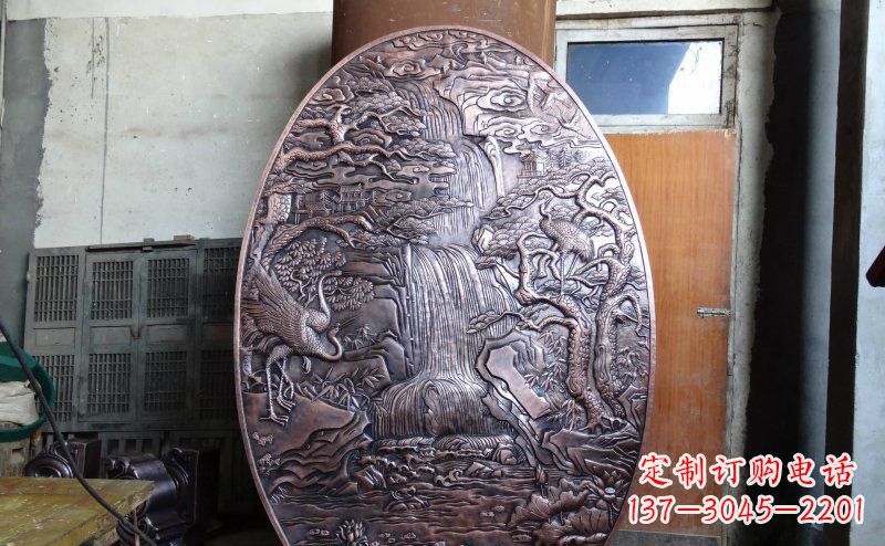 宜宾仙鹤松林瀑布古代园林景观铜浮雕