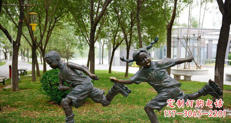 宜宾小孩人物玩轮滑铜雕
