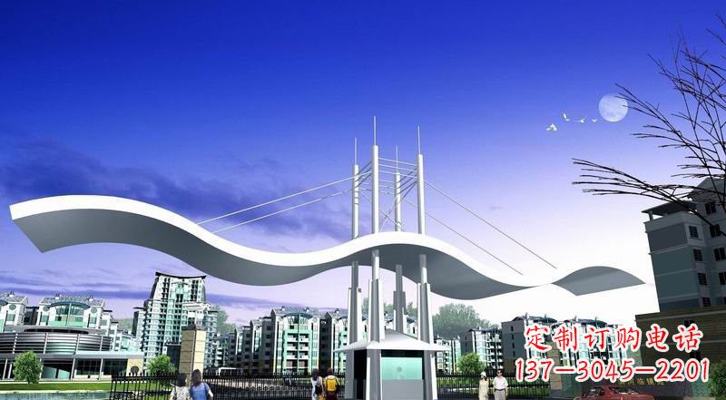 宜宾小区不锈钢门牌坊景观雕塑